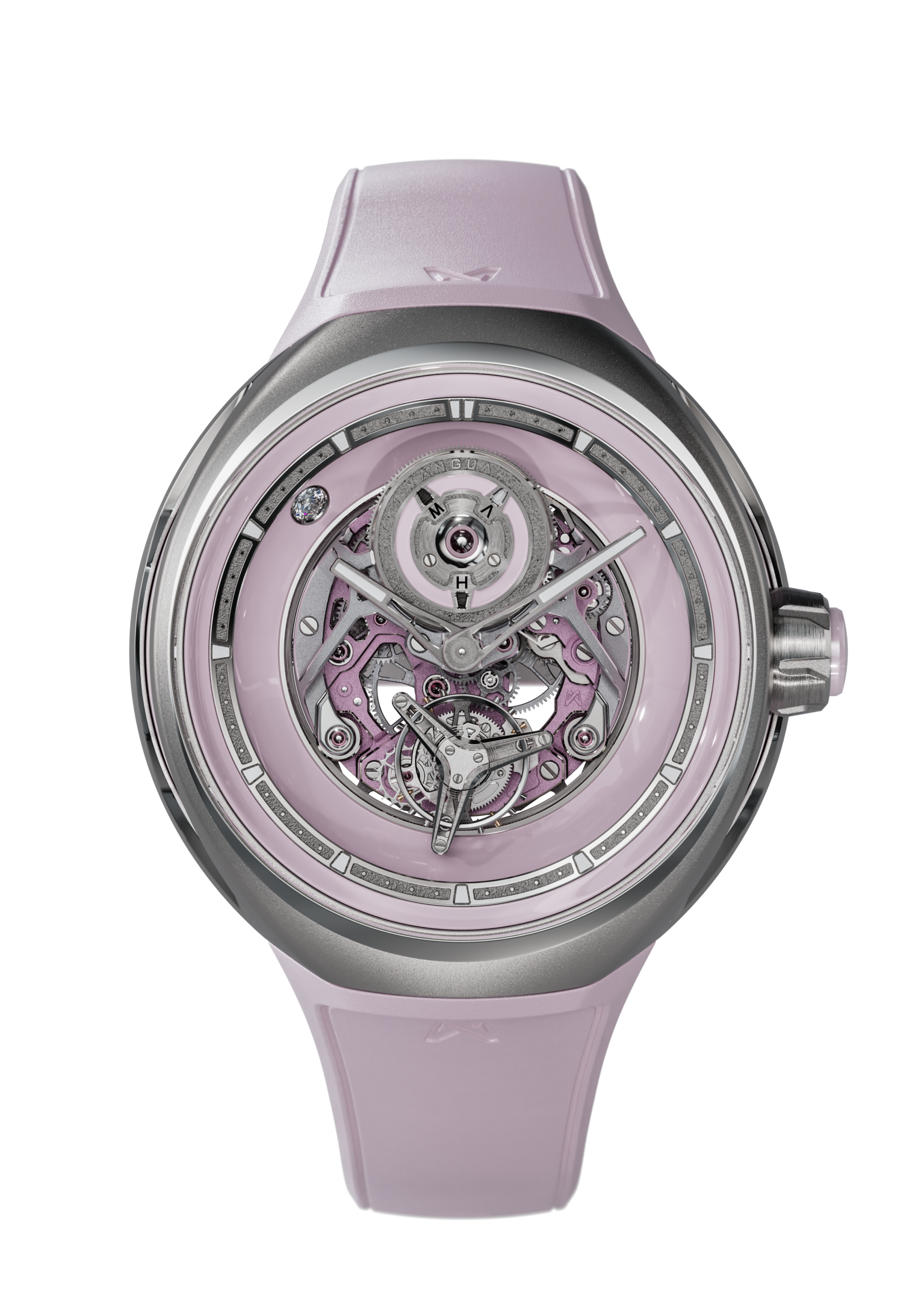 ساعة Vanguart Orb Flying Tourbillon الجديدة بتصميم سيراميك وردي وتيتانيوم، مع توربيون معلّق