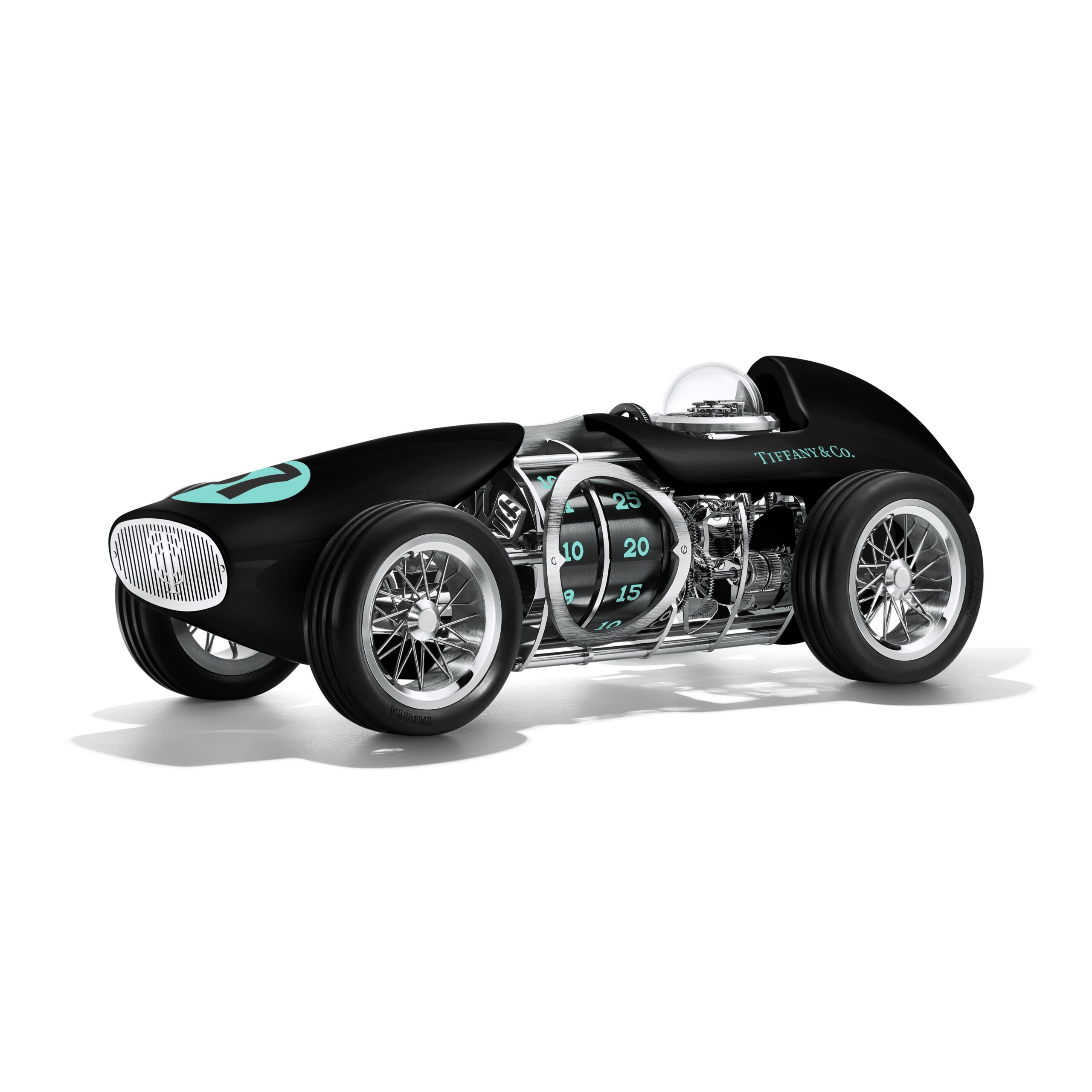 Time for Speed mechanical clock in aluminum with black and Tiffany Blue® automotive paint
