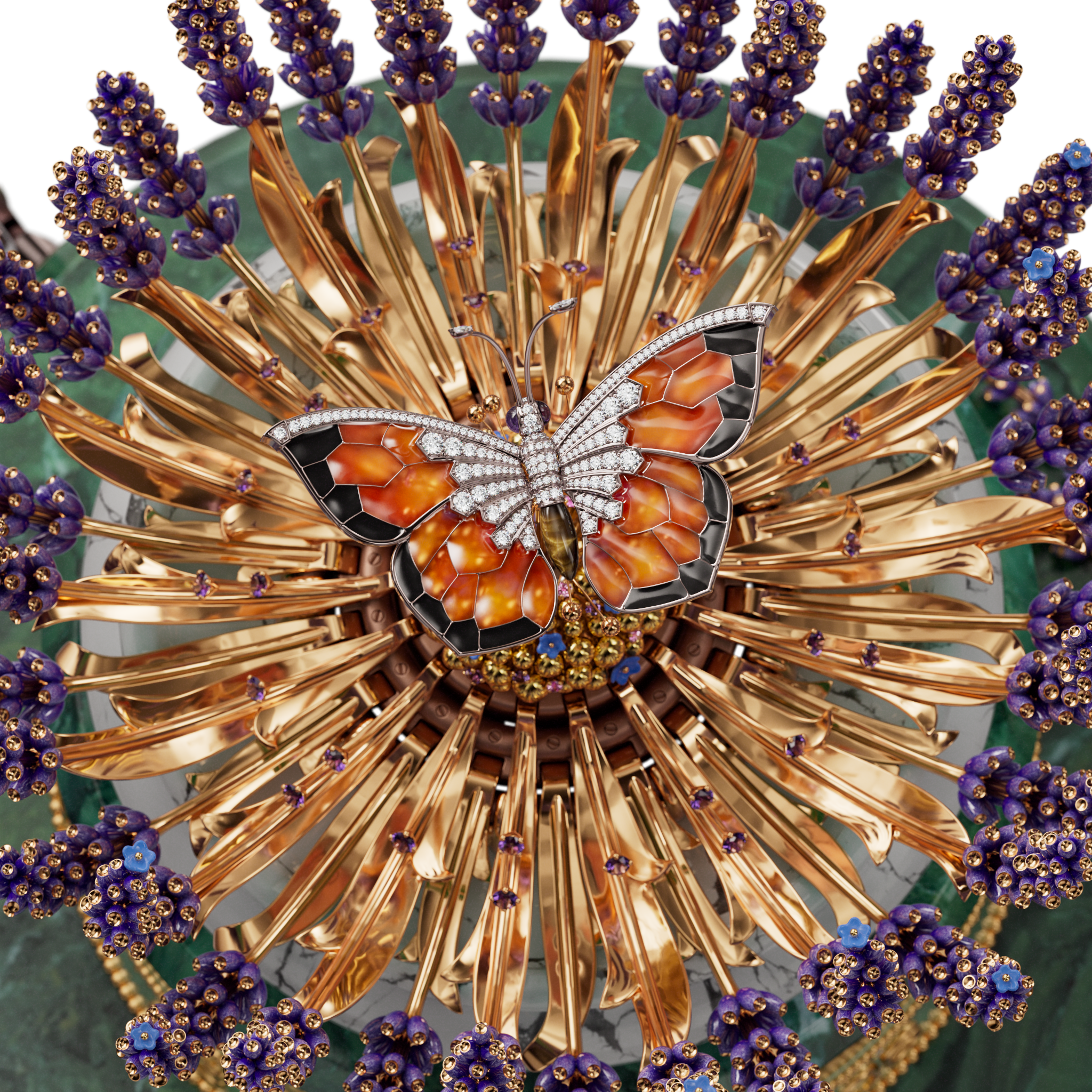 فراشة مضيئة تشق طريقها بين زهور الخزامى