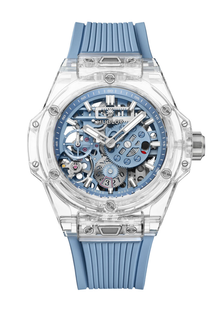 ساعة Hublot Big Bang Sapphire Sky Blue بعلبة من كريستال الياقوت الأزرق الشفاف